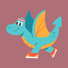 Funny running dinosaur vector cartoon character isolated on background.