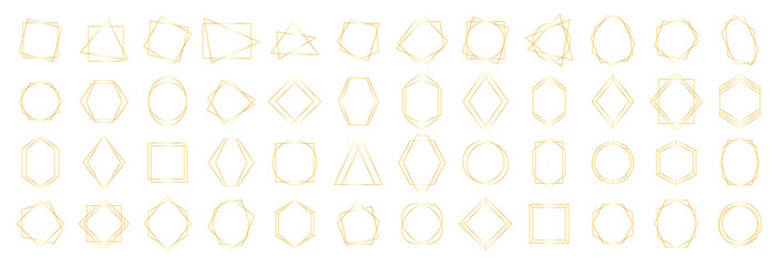 Set of Golden geometrical polyhedrons. Collection geometric frames. Gold wedding invitation, luxury templates, decorative patterns. Modern abstract vector elements.