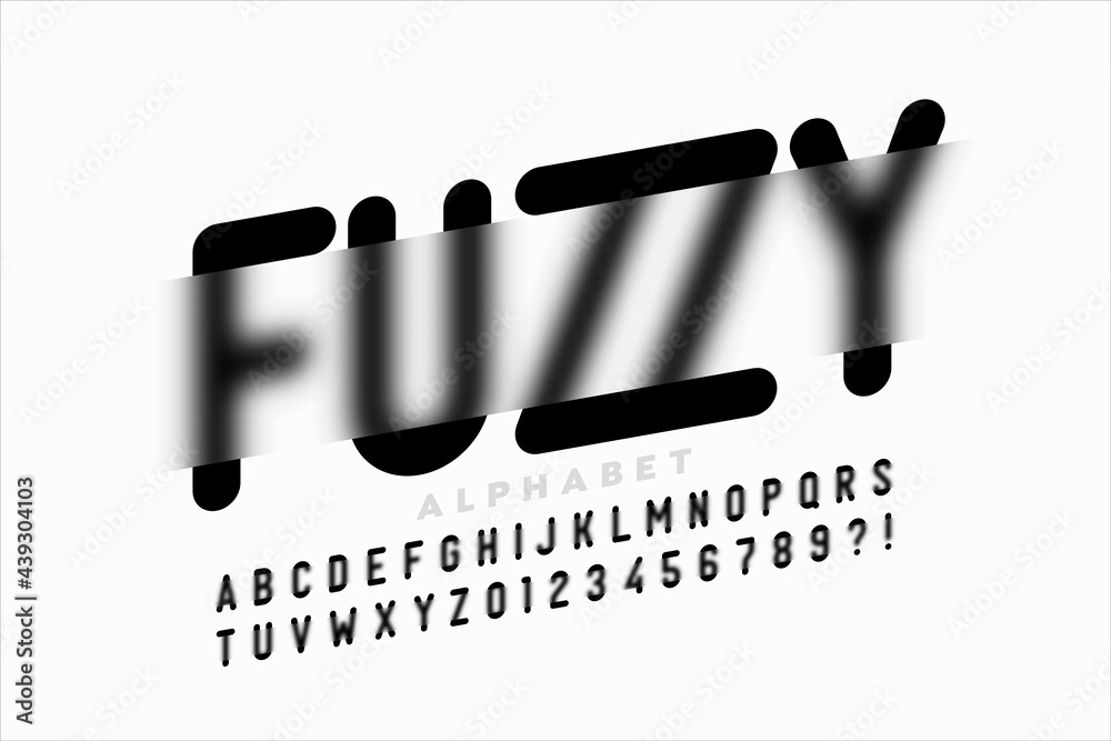 Fototapete blurry effect font design, fuzzy alphabet, letters and numbers vector illustration