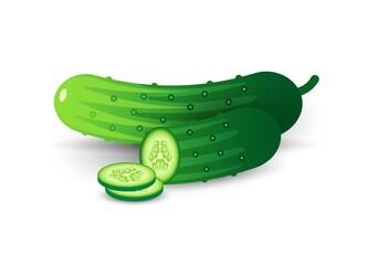 Whole and sliced cucumber vector illustration.