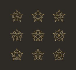 Geometric star icon, logo set. Linear star shape for hero brand, champion or winner award design concept.