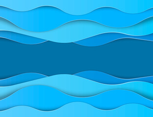 Paper art abstract blue water waves. Origami design template. Vector illustration.