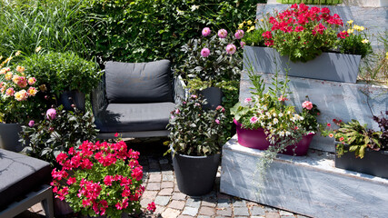 Garten, vertikal, Blumentreppe, Gartensessel