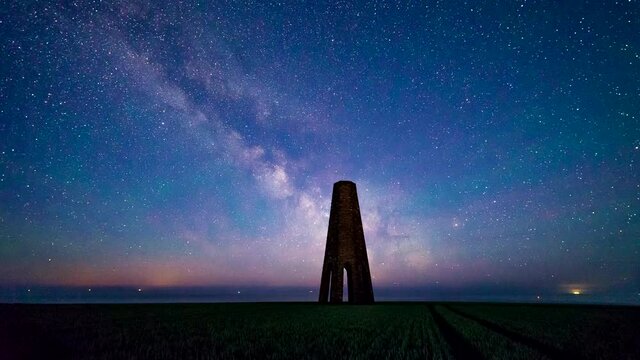 Time Lapse movie of Milky Way over The Daymark, Devon, England, Europe