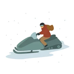 Fotobehang woman driving winter snowmobile vector illustration graphic © VecTerrain
