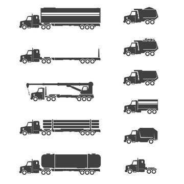 Truck Lorry Icon set - Vector Silhouette Illustration
