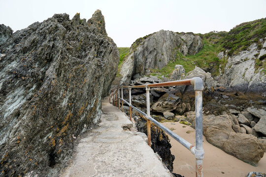 Path o the rocky beach on Anglesey Island. 