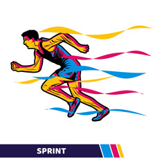 Obraz premium vector illustration running man doing sprint with color motion vector artwork