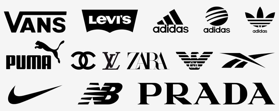 Popular clothing brand. Vans, Puma, Adidas, Nike, New Balance, Zara, Levis,  Reebok. Top brands logo in black. Editorial vector. Rivne, Ukraine - June  14, 2021 Stock Vector | Adobe Stock