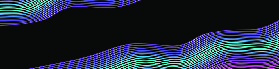 Abstract multicolored bright wavy lines on black background. Modern vector wallpaper.