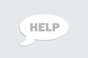 Sprechblase mit dem Wort HELP auf weißen Hintergrund