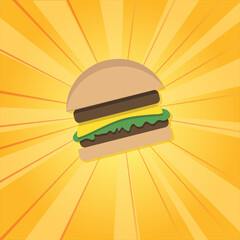 Hamburger on yellow and orange pop-art background. Fast food