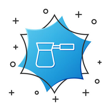 recommend clip art: White line Coffee turk icon isolated on white background. Blue hexagon button. Vector