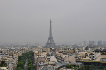 Paris cityscapes from above in the fog