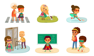 Kids Superheroes Cartoon Isolated Icon Set
