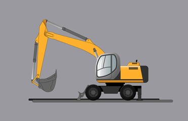 A wheeled excavator is a kind of modern construction equipment. Vector illustration.