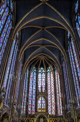 Interiors of an old church with stained glass windows