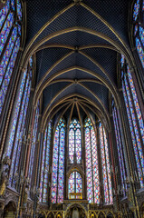 Interiors of an old church with stained glass windows