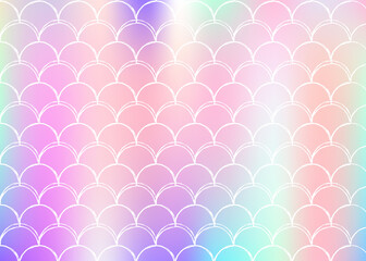 Gradient mermaid background with holographic scales.