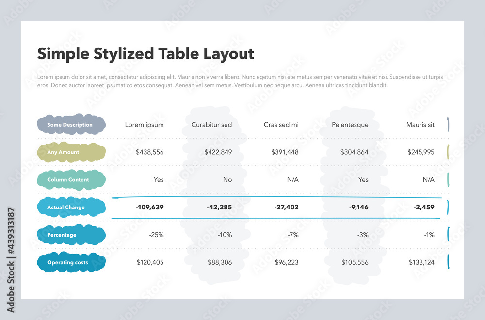 Poster Simple stylized table layout with colorful columns. Flat design, easy to use for your website or presentation.