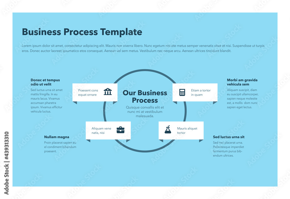 Poster Modern business process template with 4 steps - blue version. Easy to use for your website or presentation.