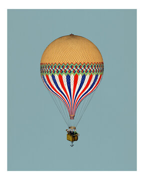 The Tricolor with a French flag themed balloon ascension vintage illustration .wall art print and poster.
