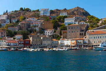 View of main Capitol port in Hydra island in Greece Saronikos Gulf - 439314129
