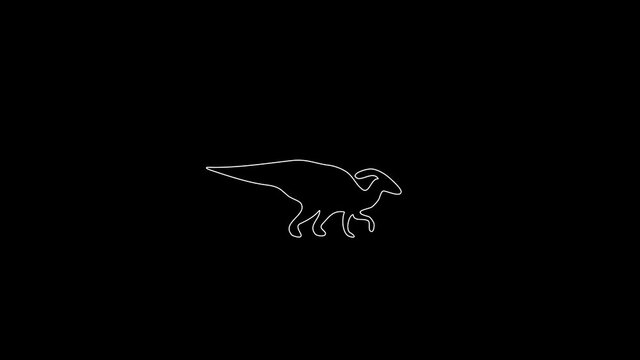 white linear silhouette dinosaur. the picture appears and disappears on a black background.