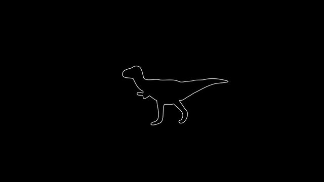 white linear dinosaur silhouette. the picture appears and disappears on a black background.