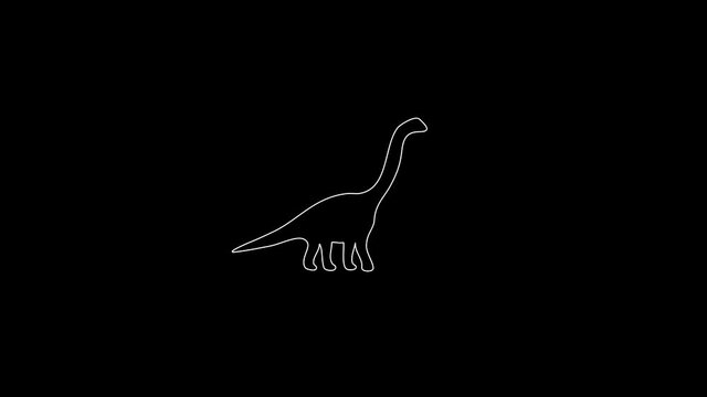 white linear silhouette of a tall dinosaur. the picture appears and disappears on a black background.