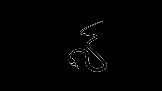 white linear silhouette of a snake. the picture appears and disappears on a black background.