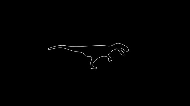 white linear dinosaur silhouette. the picture appears and disappears on a black background.