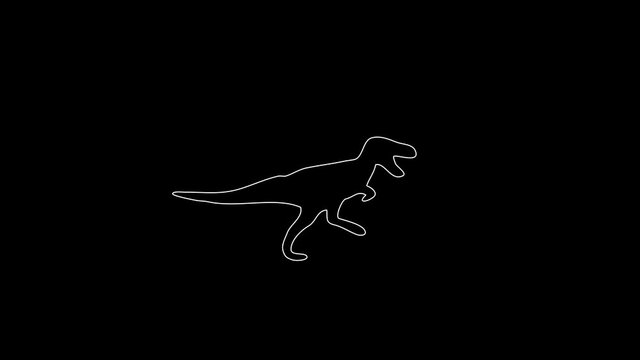 white linear silhouette of a predatory dinosaur. the picture appears and disappears on a black background.