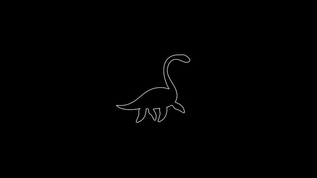 white linear silhouette of a sea dinosaur. the picture appears and disappears on a black background.