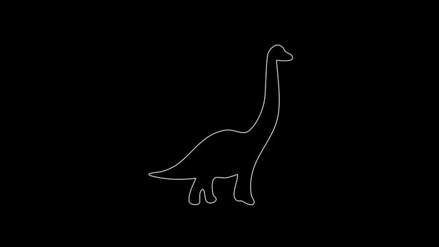 white linear silhouette of a herbivorous dinosaur. the picture appears and disappears on a black background.