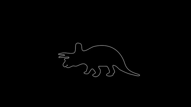 white linear silhouette of ceratops. the picture appears and disappears on a black background.