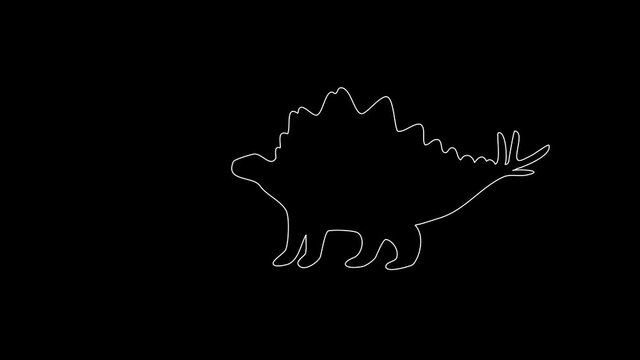 white linear silhouette of a dinosaur on a black background. the picture appears and disappears.