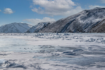 Ice hummocks on the expanses of Lake Baikal