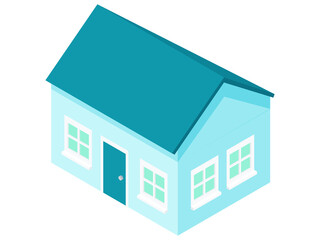 Simple Flat Isometric Blue Color House Vector Illustration Icon
