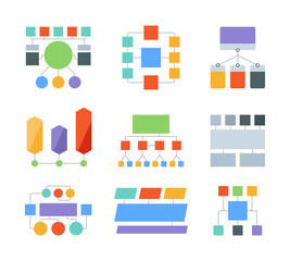 Naklejka premium Flowchart elements. Infographic templates business processes diagrams workflow chart shapes with place for text garish vector set