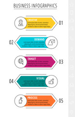 Minimal infographics circles. Line vector business concept of 5 steps by step, options, labels. Flat template with five ways for diagram, flowchart, chart