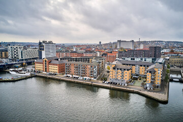 Obraz premium overview of a small city by the water in denmark