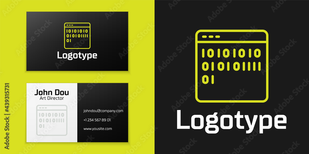Poster logotype line binary code icon isolated on black background. logo design template element. vector