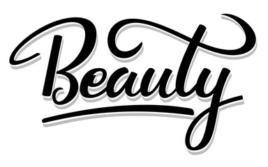 Lettering cursive word beauty with felt tip marker. Black ink isolated on white background. Vector print illustration