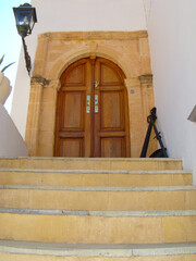 Traditional wooden door frame in Hydra Island Greece Saronikos Gulf - 439316313