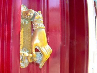 Door knob closeup in Hydra Island Greece Saronikos Gulf - 439316339