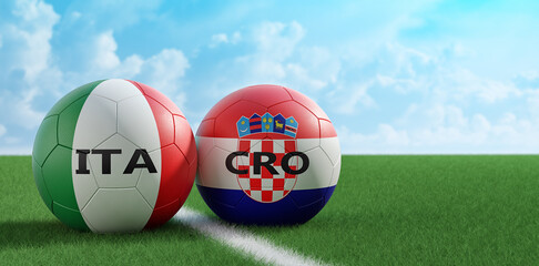 Italy vs. Croatia Soccer Match - Leather balls in Italy and Croatia national colors. 3D Rendering 