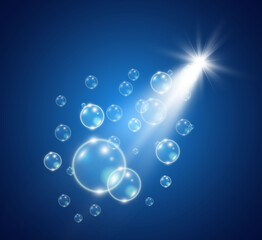 White beautiful bubbles on a transparent background vector illustration. Bubble.	