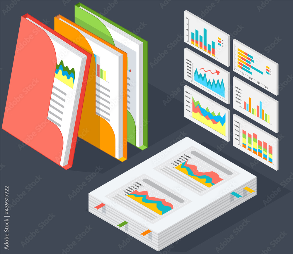 Poster visualize with business analytics. work with statistical data analysis, changing indicators. analyze
