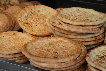 close up pile of naan bread. Traditional food in Xinjiang, China